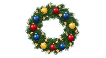 Festive christmas wreath with colorful ornaments and star decorations on black