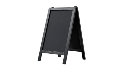 A dark, A-frame chalkboard easel, ready for information or decoration