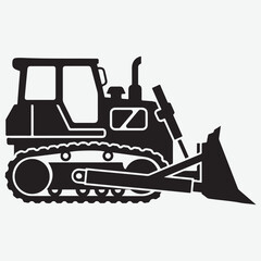 Naklejka premium Black and white illustration of a bulldozer on a white background