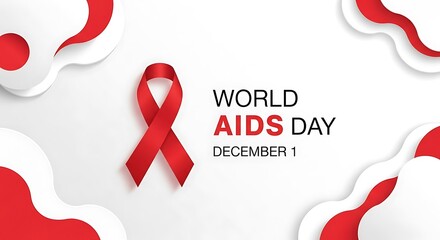 Commemorative graphic for World AIDS Day, featuring the impactful red ribbon as a universal symbol of HIV awareness and support, set against a modern abstract background