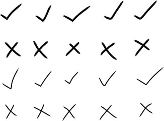 Hand drawn check marks and crosses in a simple vector style