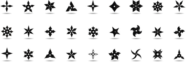 Collection of various Ninja Star, Throwing Stars, showcasing various shapes, vector illustration.