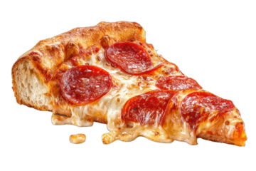 Delicious slice of pizza with melted cheese and pepperoni on a golden crust