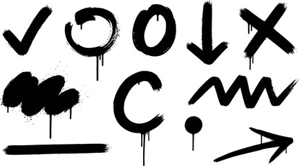 Grungy hand-drawn graffiti style symbols, arrows and paint drips © Ibrahim Khalal