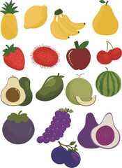 Minimalist Fruit Vector Set – Clean Line Art and Simple Flat Fruit Illustrations