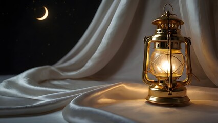 Lantern On Fabric With Golden Light