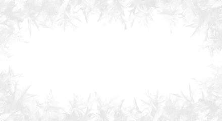 Abstract white frost crystal border frame design element with empty center space for text or copy, perfect for winter holiday greeting card or background isolated on transparent background