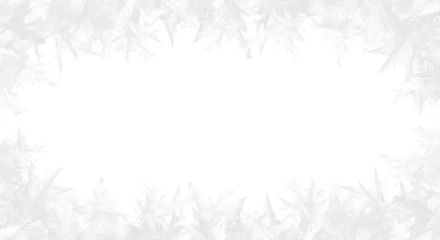 Abstract white frost crystal border frame design element with empty center space for text or copy, perfect for winter holiday greeting card or background isolated on transparent background