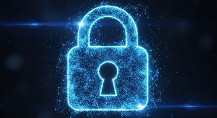 Digital security lock glowing with vibrant blue light conveys trust and protection, perfect for modern technology companies and online privacy solutions
