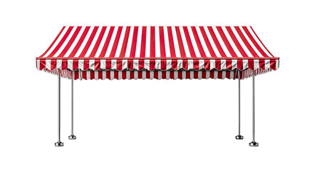 Red and white striped outdoor canopy tent with metal poles and stands