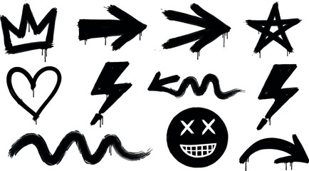 Stylized fire flame silhouettes set, grunge effect, tribal art