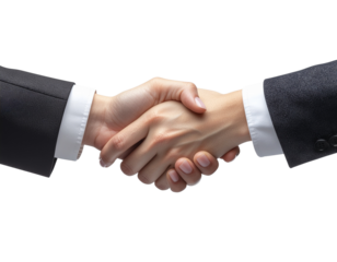 Confident businesswoman shaking hands for a corporate deal, realistic hand and finger detail, isolated on a transparent background, PNG