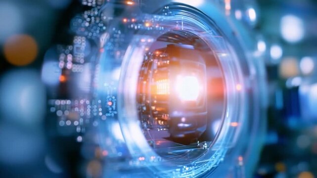 Technological core: a close-up of a central processing unit (CPU) that radiates futuristic aesthetic, illustrating how technology evolves and connects everything in the modern world.