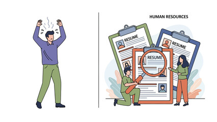 Human Resources Recruitment Process and Job Application Stress Illustration