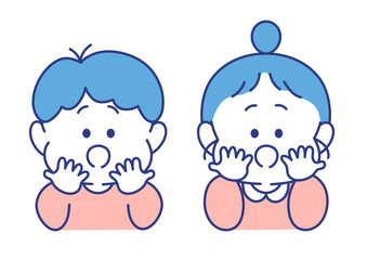 子ども　表情　イラスト　男女 　びっくり　ポーズ