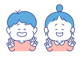 子ども　表情　イラスト　男女　嬉しい　ピースポーズ