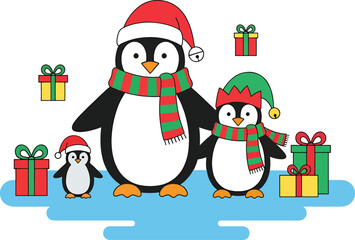 Penguins in Christmas hats