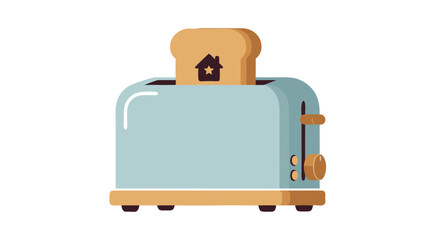 An illustration of a light blue toaster with toast popping out, featuring a house icon, symbolizing home or property.