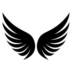 Illustration of a pair of symmetrical black wings on transparent background