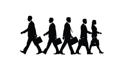 Business Team Walking Silhouette Vector Illustration