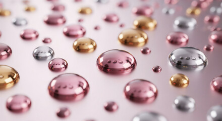 ローズゴールドとシルバーのメタリックドロップ　上品で高級感のある抽象背景
