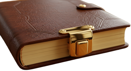 Vintage leather journal with gold clasp antique diary notebook for writing and memories on transparent background