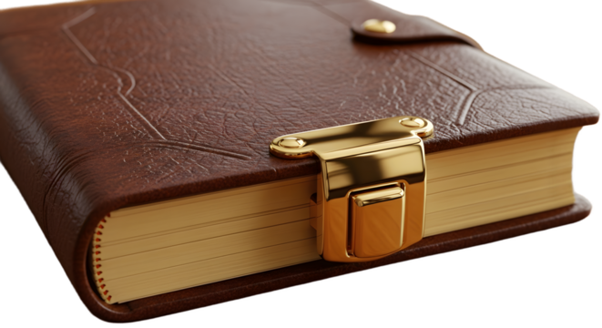 Vintage leather journal with gold clasp antique diary notebook for writing and memories on transparent background