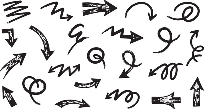 Hand drawn doodle arrows pointing various directions, simple set