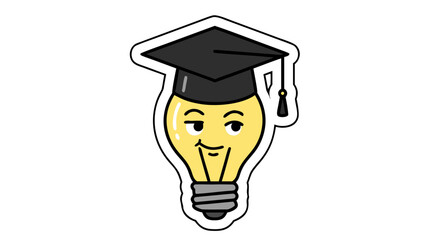 A cartoon lightbulb wearing a graduation cap with a smirking face, representing intelligence and ideas.