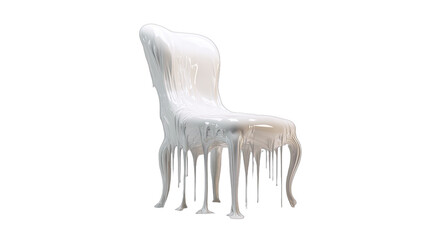 White chair with melted, dripping, surreal material forming legs
