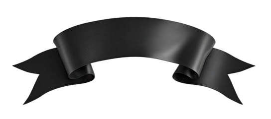Black ribbon banner with subtle highlights and folds on a transparent background