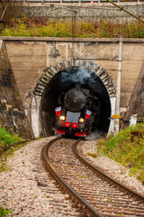 Parow&oacute;z, pociąg retro, Dolina Popradu, jesień.