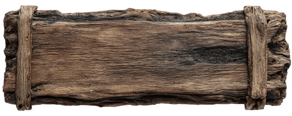 Horizontal rough weathered wooden sign with two vertical support planks
