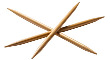 Close up of wooden toothpicks crossed for dental hygiene and oral care product images on transparent background