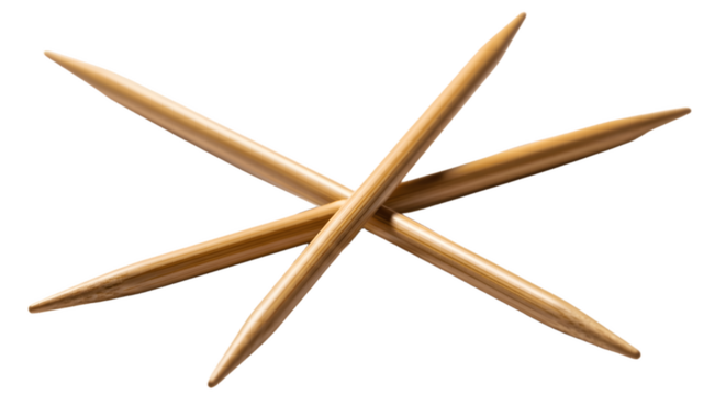Close up of wooden toothpicks crossed for dental hygiene and oral care product images on transparent background