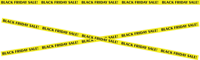 Black Friday sale caution tape yellow warning ribbons isolated on white background