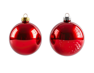 Two Flying Christmas Red Ball Variations, isolated on transparent background