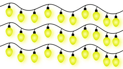 Festive string of glowing yellow lights casting a warm, inviting glow perfect for holidays, parties, celebrations and adding a touch of cozy charm and whimsy
