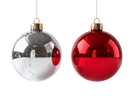 Two Flying Christmas Red Ball Variations, isolated on transparent background