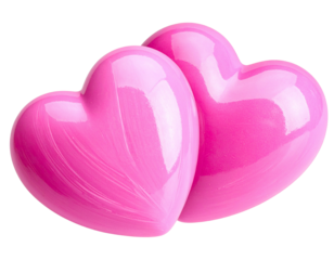 Two Vibrant pink hearts together, isolated on transparent white background, png eleme