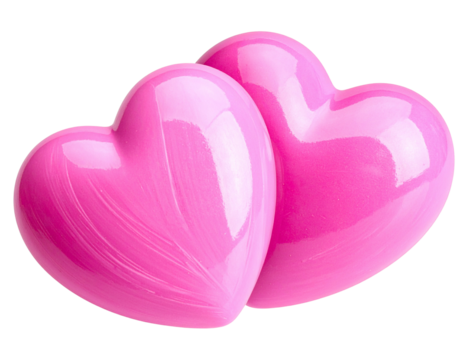 Two Vibrant pink hearts together, isolated on transparent white background, png eleme