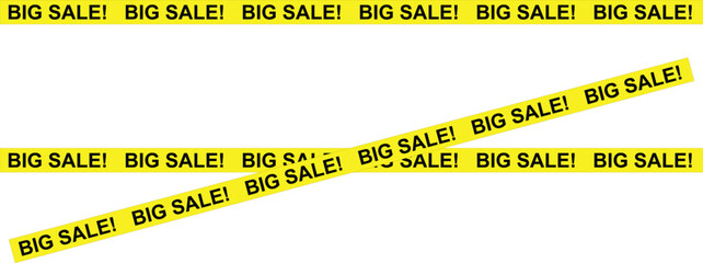 Yellow tape with the words BIG SALE promotional graphic element for advertising isolated on white background
