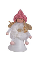 A whimsical holiday figurine shaped like a small angel stands against a clean white background. 