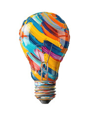 Vibrant, artistic lightbulb with colorful paint strokes on a black background