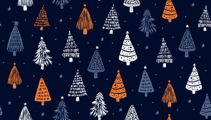 Christmas trees pattern on blue background	
