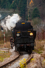 Parow&oacute;z, pociąg retro, Dolina Popradu, jesień.