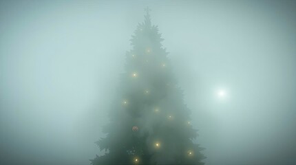 High-Resolution Christmas Tree in Thick Fog with Low Visibility and Commercial-Quality Atmosphere