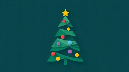 Modern Flat Design Christmas Tree Illustration with Simple Two-Dimensional Shapes