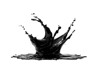 Dynamic black liquid splash forming an intricate crown shape against a dark background