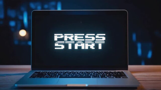 Press start message on a screen. - Powered by Adobe